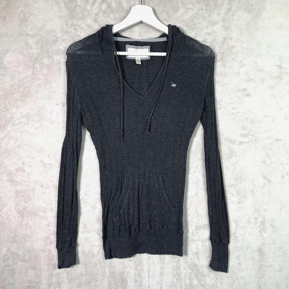Vintage Between Me & You Gray M Ribbed Hooded Knit Top Fitted Y2K Twilightcore